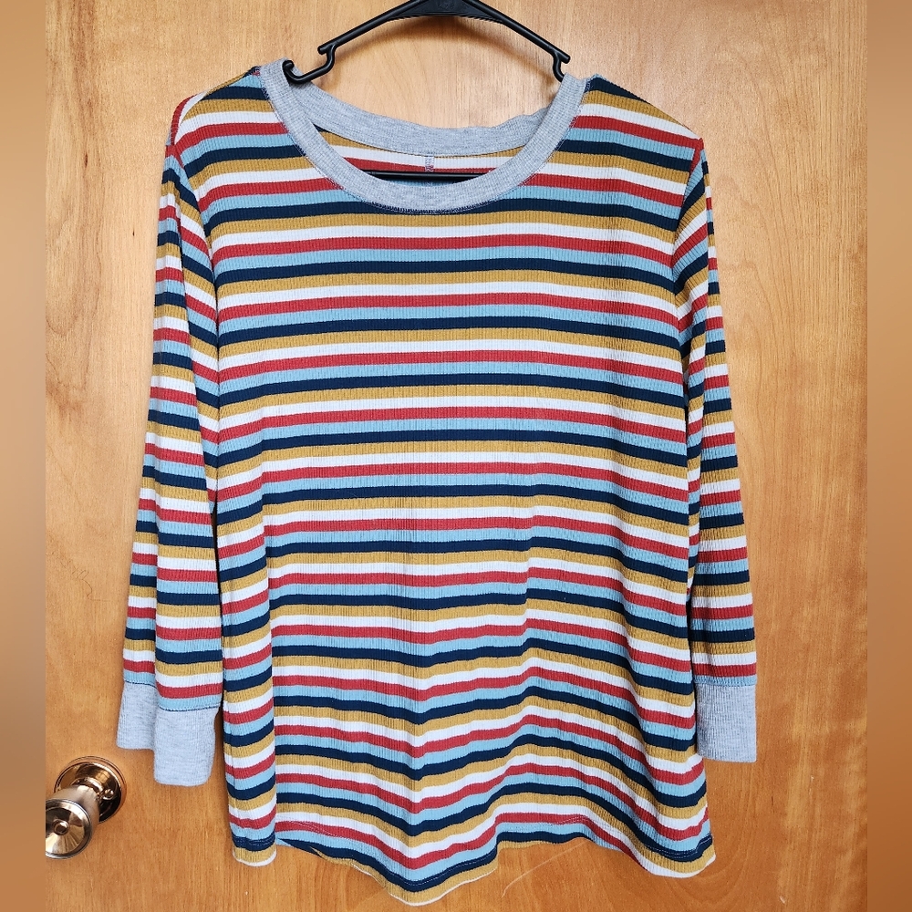 Time and Tru Multicolor Striped Ribbed Top